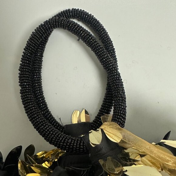 Black Gold metal embellishments Beaded handle Bag purse  Made in India TikTok - Picture 2 of 5